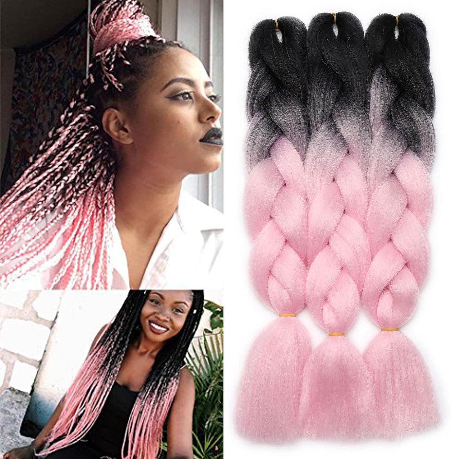 Synthetic Hair for Braiding, Jumbo Braids, Extension Afro Braids Crochet Twist, Heat Resistant 24 inch 3 Pcs(Sky Blue mix Light Puple)