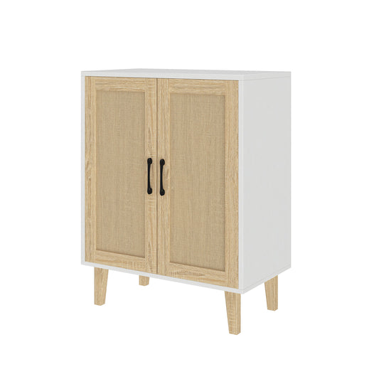 Panana Buffet Cabinet Sideboard with Rattan Decorated Doors Kitchen Storage Cupboard Accent Cabinet (White)