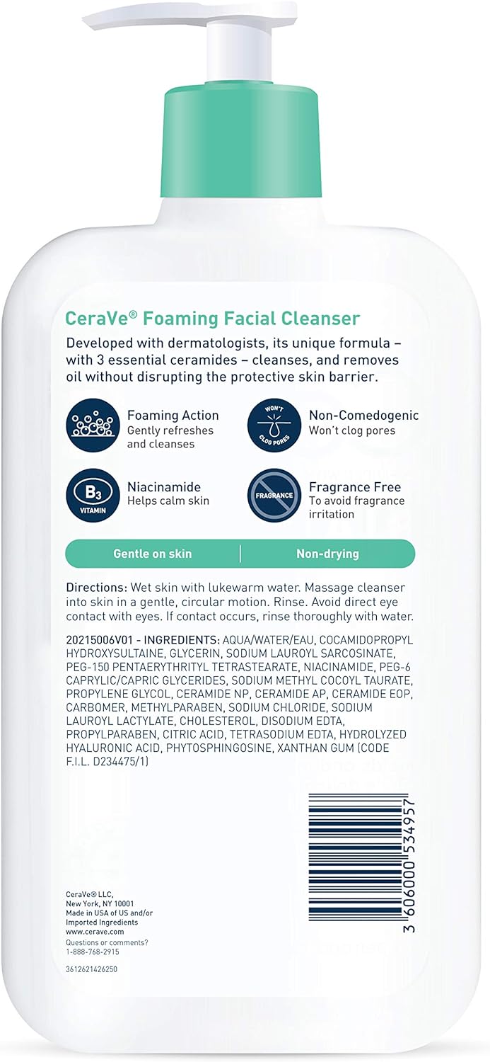 CeraVe Foaming Facial Cleanser, Normal to Oily Skin 12 fl. oz