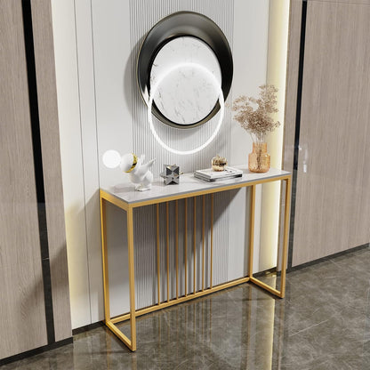 Wisfor Console Table for Entryway: Genuine Sintered Stone Table Marble Table Top Metal Golden Frame Modern Table Sturdy Sofa Side Table Console Hallway Foyer Table, White 100x30x78.5cm