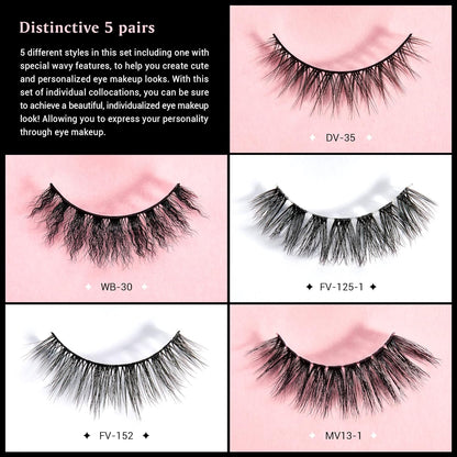 Jessup False Eyelashes Natural Look Fake Eyelashes 5 Pairs Pack Faux Mink Eyelashes 3D Wispy Fluffy Reusable Fake Lashes, FE503