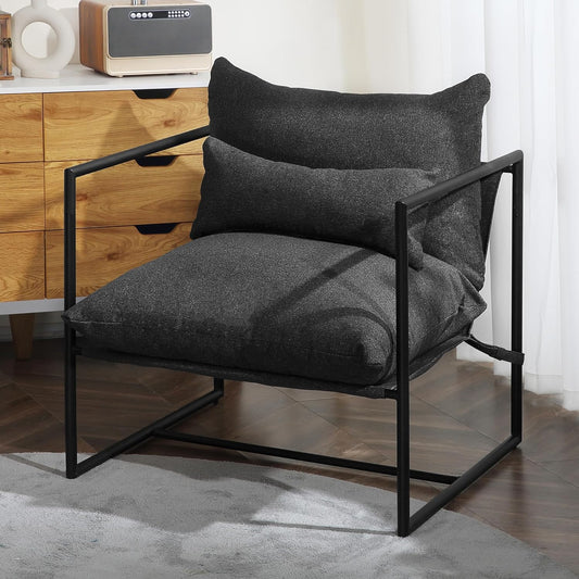 DURASPACE Modern Cling Accent Chair, Metal Frame Armchair, Reading Chairs for Living Room, Office, Bedroom (Dark Gray)