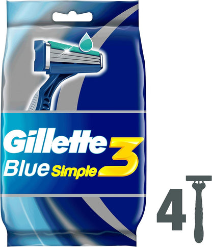 Gillette Blue Simple3 Disposable Razors X4+1 (5 Pieces)