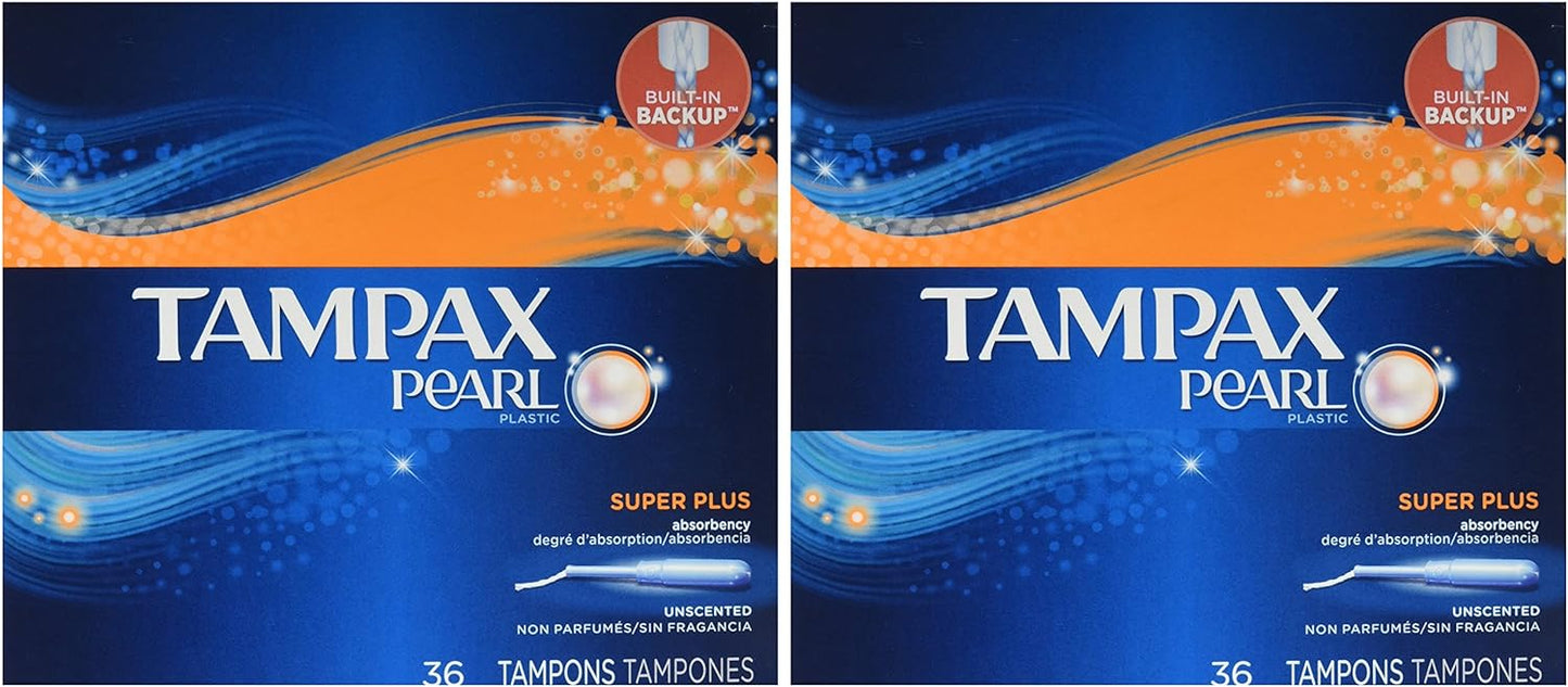 Tampax Pearl Tampons Super Plus Absorbency, with Leakguard Braid, Unscented, 50 Count