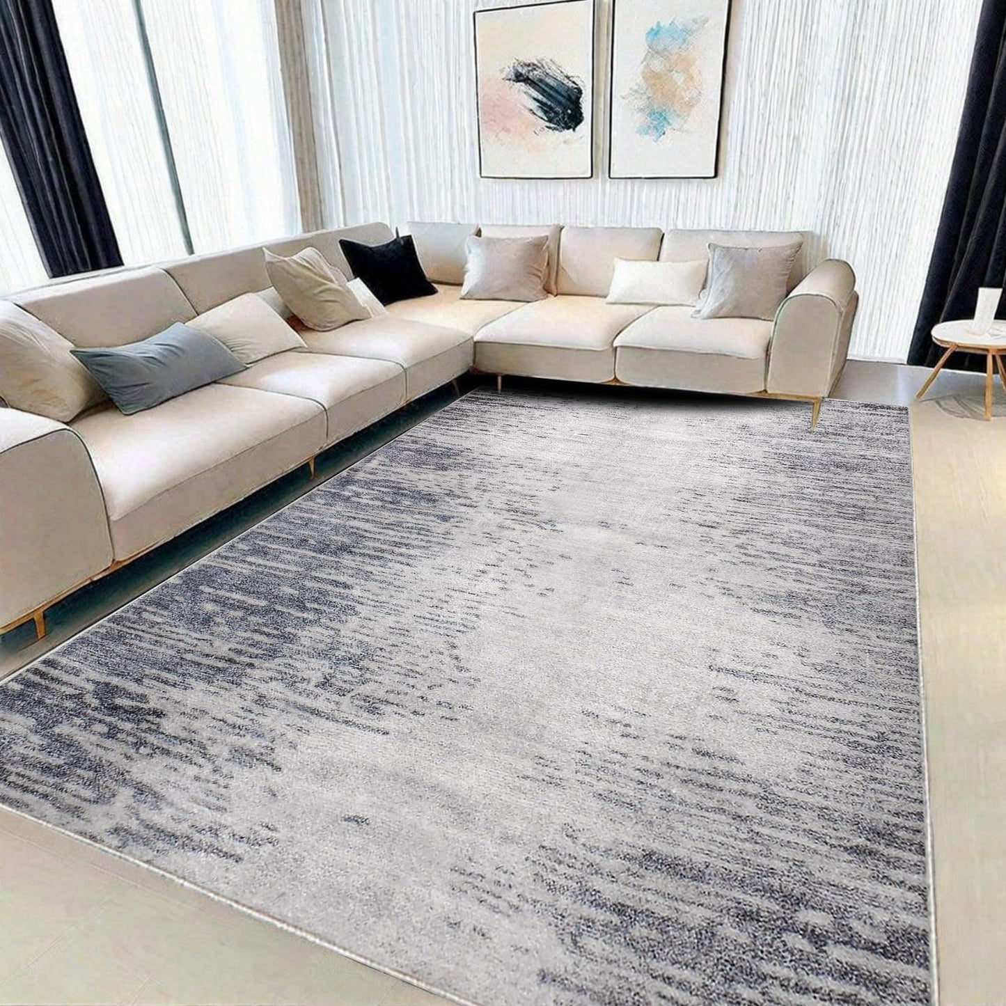 Calore Abstract Area Rugs Modern Carpet Soft Living Room Rug Large Washable Shaggy Rugs for Living Room Bedroom Dining Room Indoor Home Decor (Abstract Beige Grey/Light Brown, 120 x 160 cm)