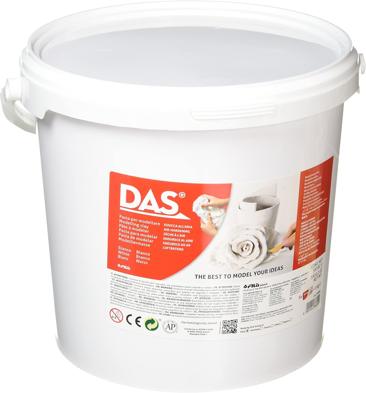 DAS White Air-Hardening Modelling Clay, School pack, 5x1kg, Ideal for Schools and Art Classes