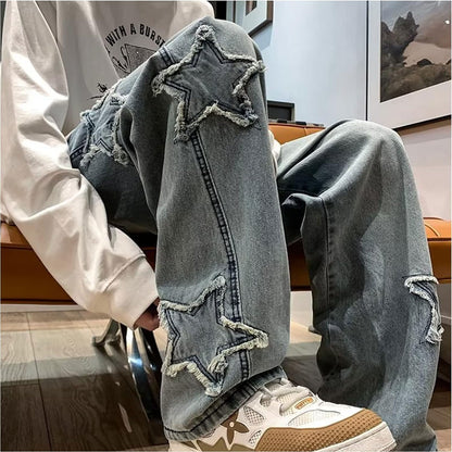 FantasyGears Y2k Jeans Men Grunge Hip Hop Baggy Pants Straight Leg Graphic Denim Joggers Loose Goth Trousers Streetwear