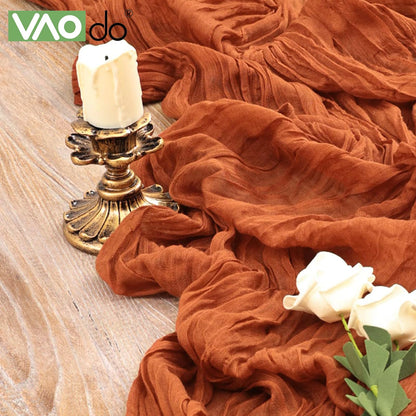 VAODO Table Runner, 90*300cm Gauze Table Runner, Bohemian Style Rustic Decorations, Cheese Cloth Pleated Table Runner for Wedding, Party, Baby Shower Table Decoration,Red