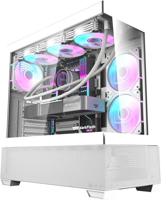 darkFlash DS900 Air Gaming PC Case, Computer Chassis with Tempered Glass Panels, 7 Expansion Slots, 0.5 SPCC, ATX M-ATX ITX,HDD/SSD, Computer Cabinet (No Fans Included)