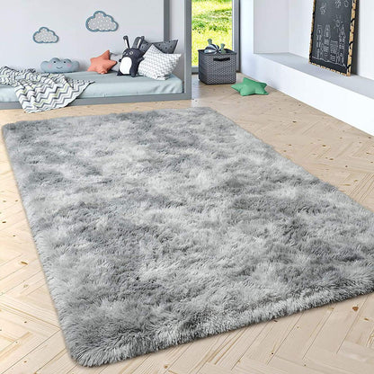 Leesentec Area Rugs Soft Fluffy Carpets For Living room Shaggy Rug Modern Area Rug For Bedroom Anti-Slip Rugs For Kids Room Indoor Home Decorative Carpet (Black Grey, 185 x 185 cm)