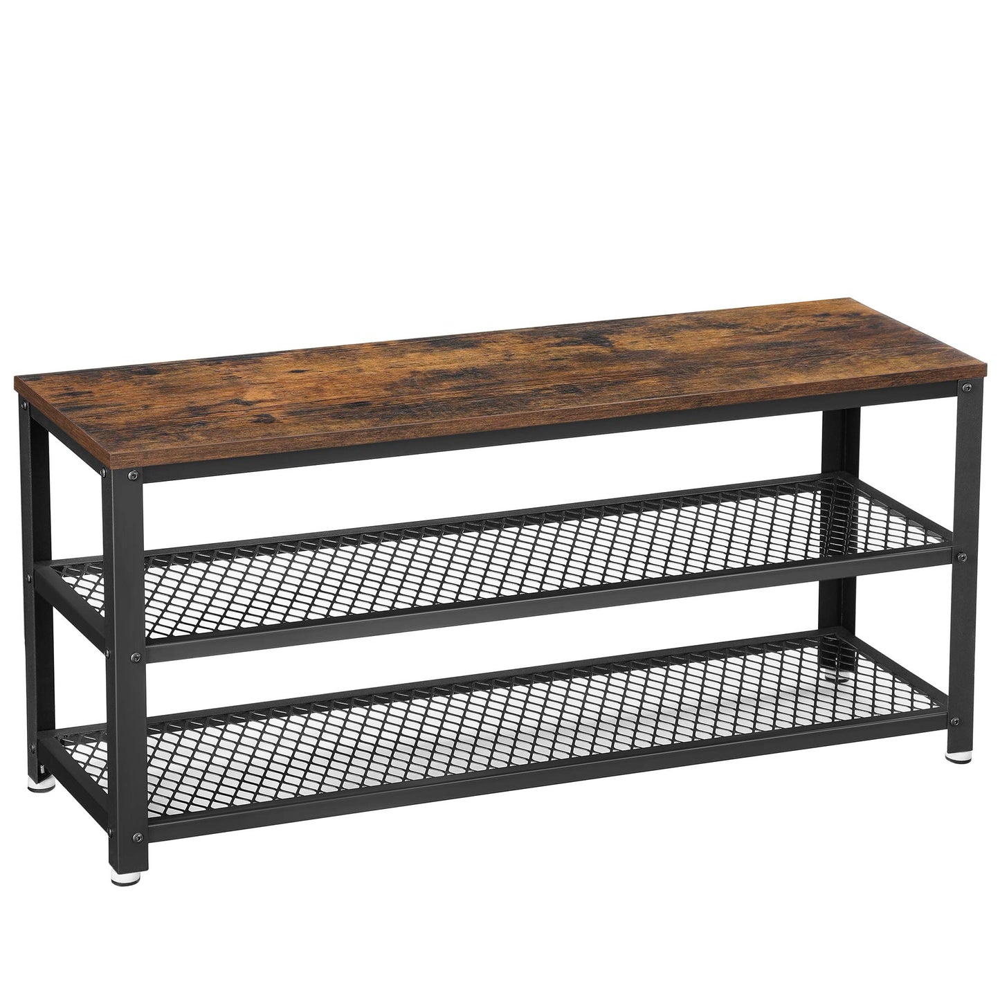 VASAGLE Shoe Bench, 3-Tier Shoe Rack, 28.7 Inches Long Storage Shelves, for Entryway, Living Room, Hallway, Accent Furniture, Steel Frame, Industrial Design, Rustic Brown and Black ULBS73X