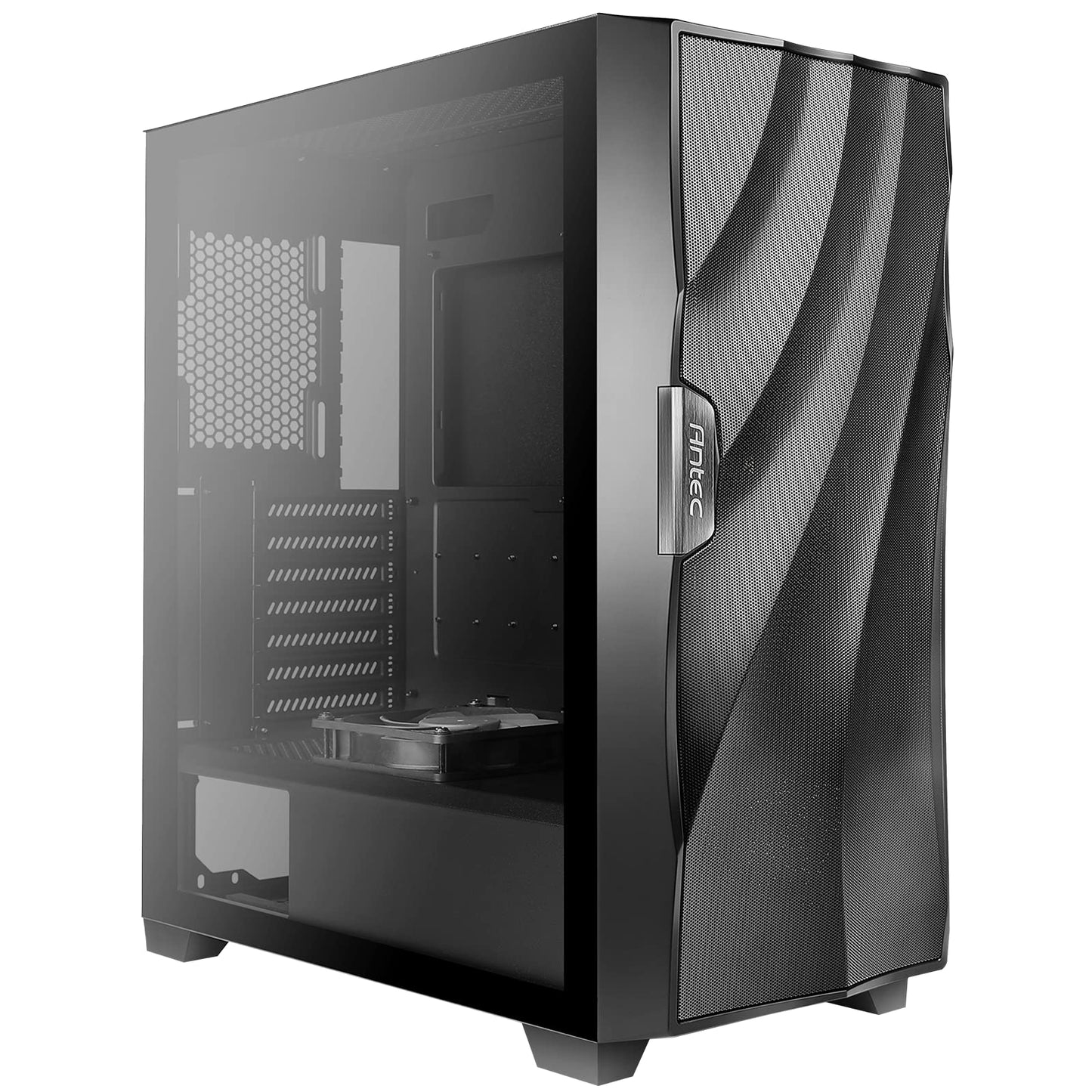 Antec Dark Phantom Dp502 Flux, Mid Tower Atx Gaming Case, Tempered Glass Side Panel, Swing Open Front Panel & Led Strips, F-Lux Platform, 3 X 120 Mm Argb, 1 X 120 Mm Reverse & 1 X 120 Mm Fans Included