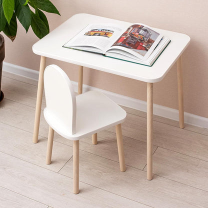 135- Kids Wooden Table and Chair Set Kids Play Table with 1 Chair 1 Pieces Kids Round Table for Toddler Girls Boys White Kids Furniture for Kids Room Classroom White