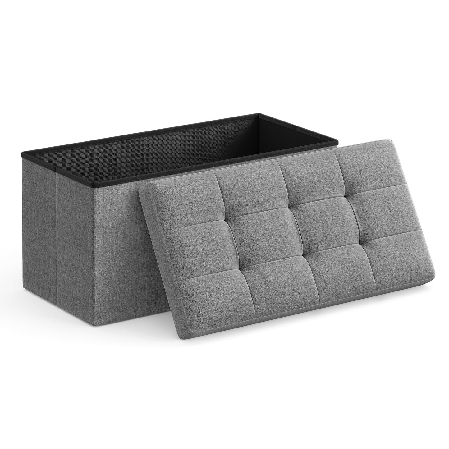 SONGMICS 30 Inches Folding Storage Ottoman Bench, Storage Chest, Foot Rest Stool, Dark Gray ULSF47K