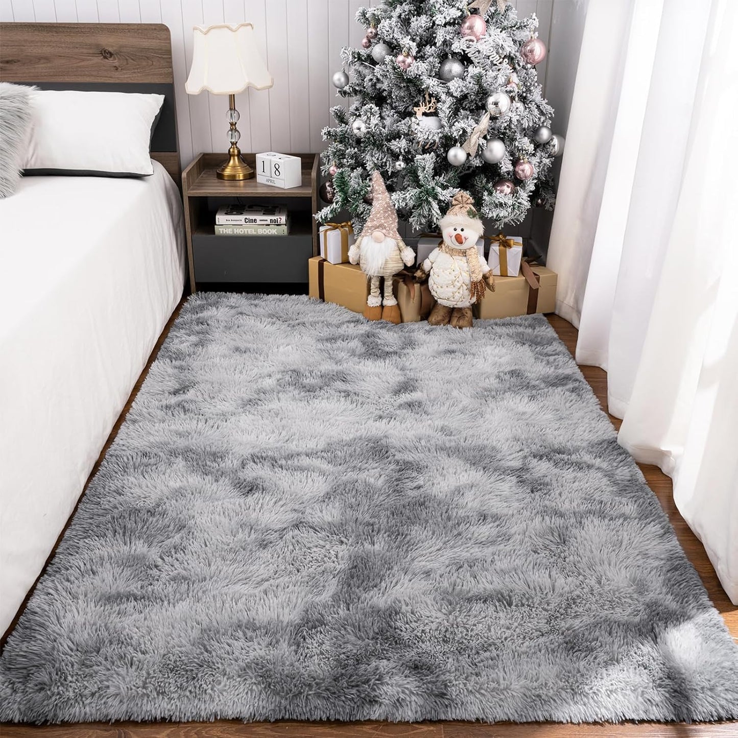 ASIinnsy Area Rugs Soft Fluffy Carpets For Living room Shaggy Rug Modern Area Rug For Bedroom Anti-Slip Rugs For Kids Room Indoor Home Decorative Carpet (Black Grey, 80 x 120cm)