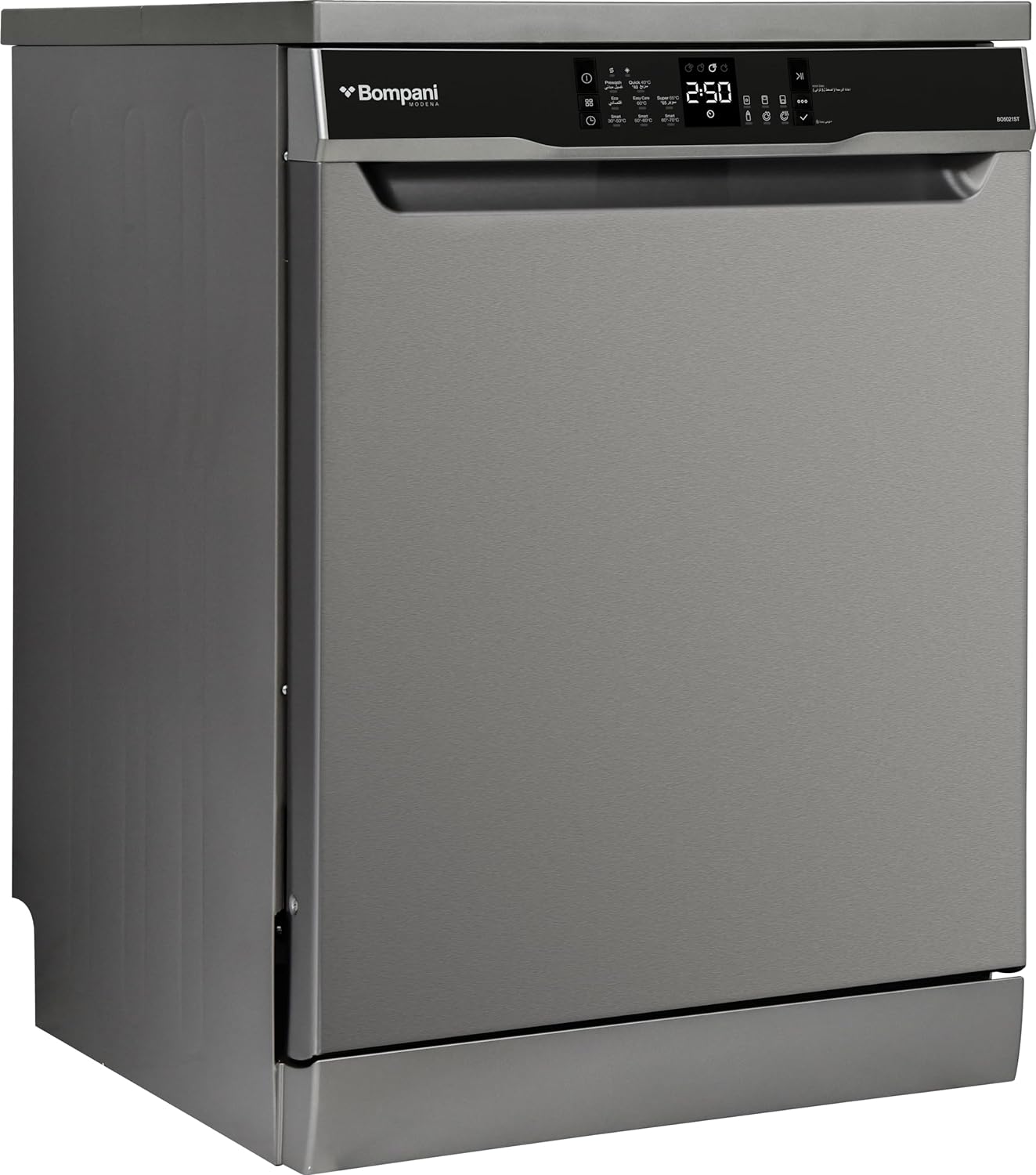 Bompani 15-Place Setting Dishwasher - Premium Inox Finish, Turbo Fan, 8 Programs, LED Display, Overflow Protection, 4-Star Energy Rating, One-Year Warranty - BO5021ST Silver