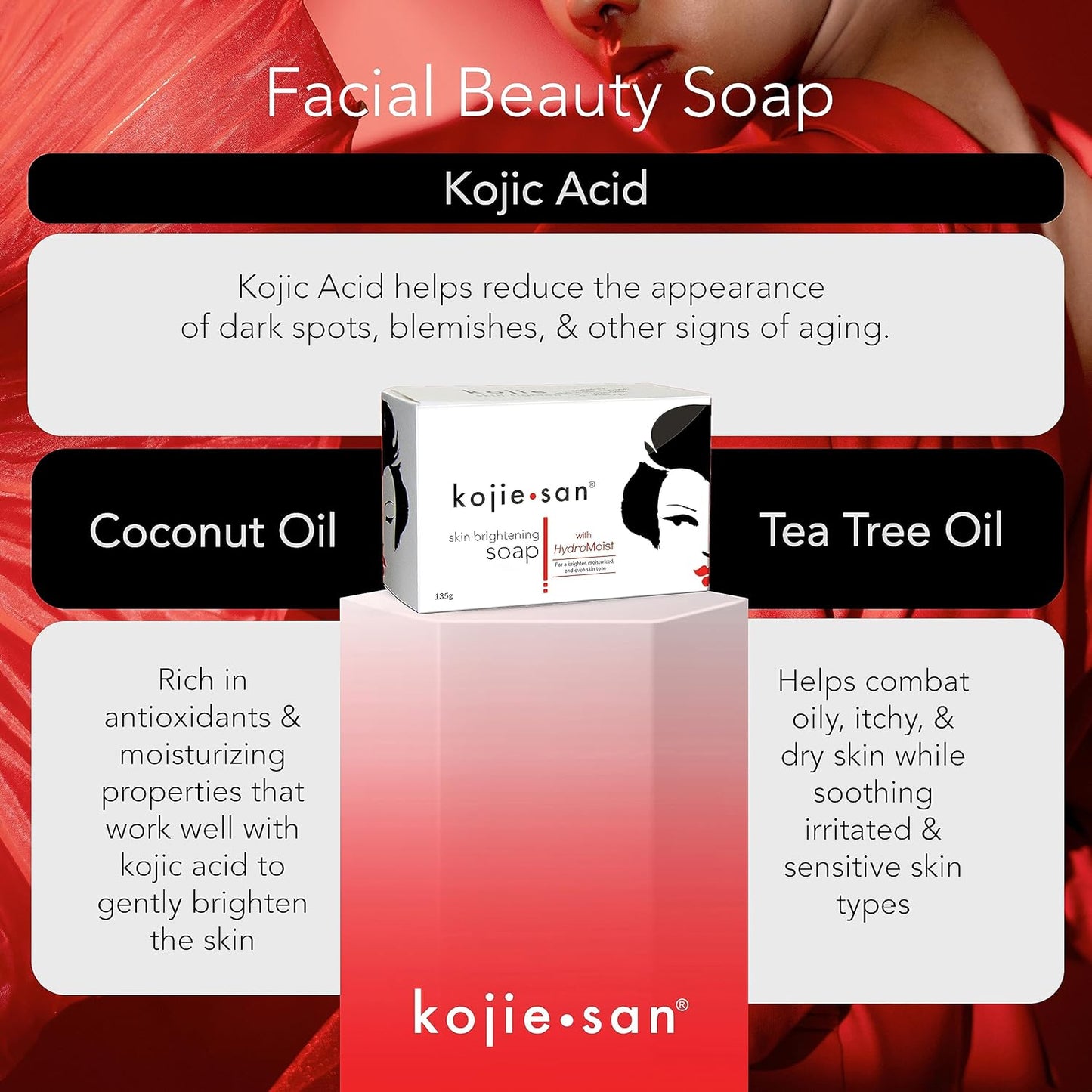 Kojie San 3 x 65G Kojie San Skin Kojic Acid Lightening Soap in Industry-leading Frustration Free Packaging