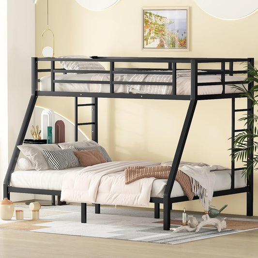 Bellemave Heavy Duty Bunk Bed for Adults, Twin XL Over Queen Bunk Beds with 2 Build in Ladder and Full Length Guardrail, Twin XL Over Queen Bunk Bed for Adults, Teens, Kids, No Box Spring Needed