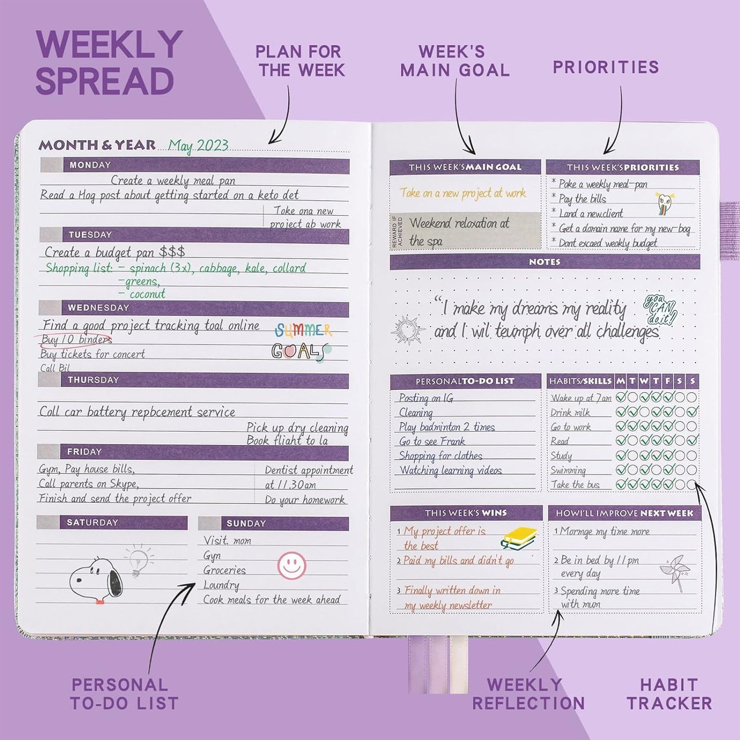 KSNOW 2024 Weekly and Monthly Planner, Runs from January 2024 to December 2024, Life Planner to Hit Your Goals & Live Happier, 12 Months Yearly Agenda Productivity for Women & Men, A5 (Blue)