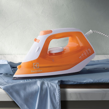 ELECTROLUX Steam Iron 1600W, Non Stick Ceramic Plate, Mechanical Knob, 1.8m Cord Length, 1 Axis Rotation Card, Water Tank, Steam Technology and Steam Shot 80 gm, Pilot Lamp, Orange, ESI4007