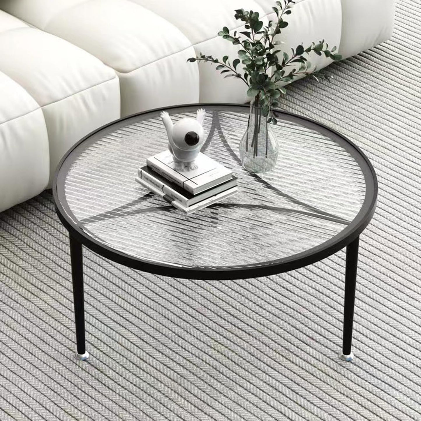 Kutis Luxury Lightweight Creative Round Tempered Glass Coffee Table Small Apartment Living Room Coffee Table Modern Matelle Minimalist Small Size Modern Tea Table 70 x 45 cm.