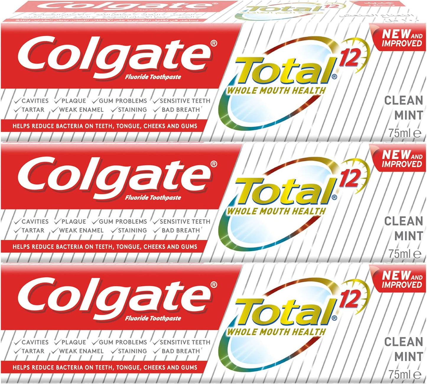 Colgate Total Clean Mint Toothpaste 12 Hour Protection - 3 X 75 ml