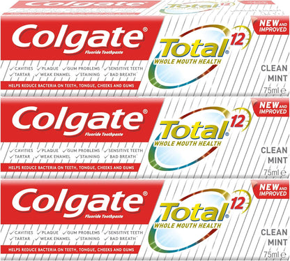 Colgate Total Clean Mint Toothpaste 12 Hour Protection - 3 X 75 ml