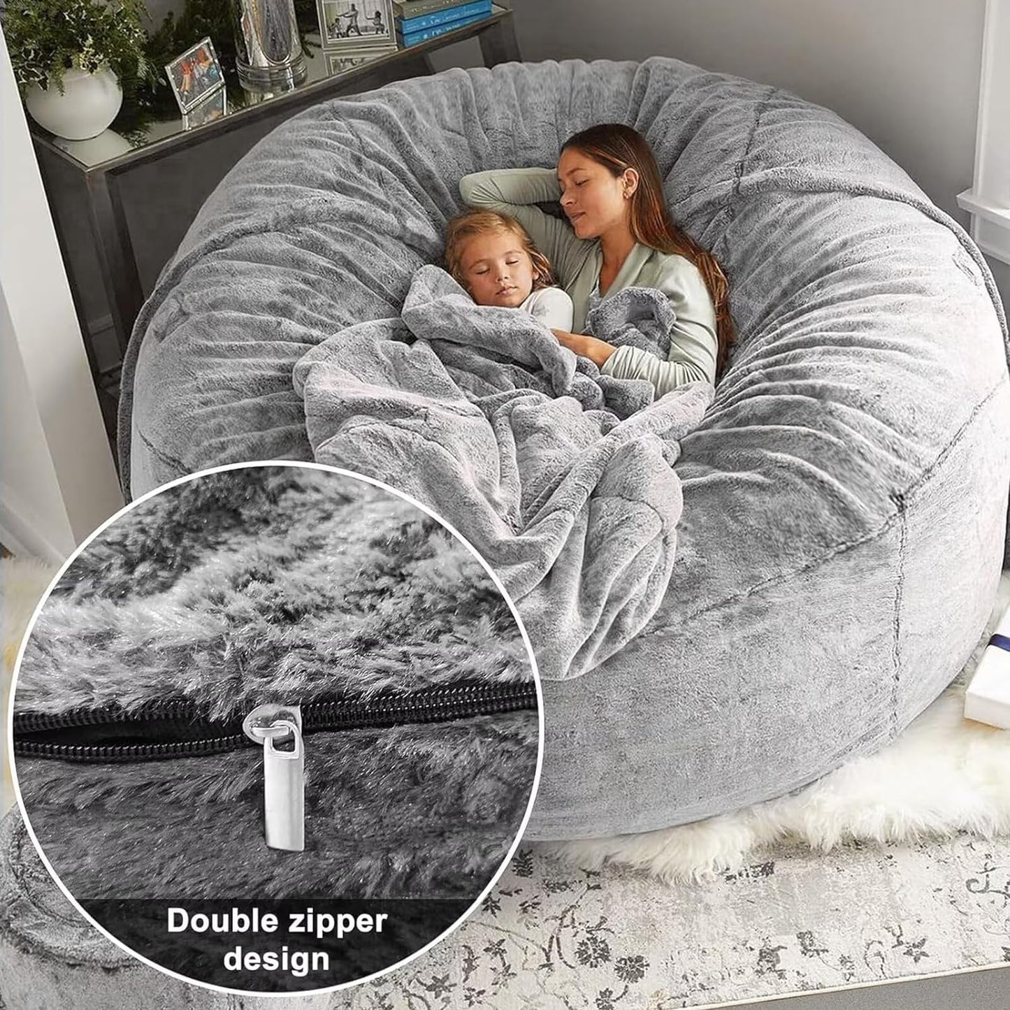 EKWQ Bean Bag,Big Huge Giant Bean Bag Chair for Adults, (No Filler) Bean Bag Chair for Adults Kids Comfy Fluffy Giant Round Beanbag Lazy Sofa Cover- Machine Washable Covers, Double Stitched Seams