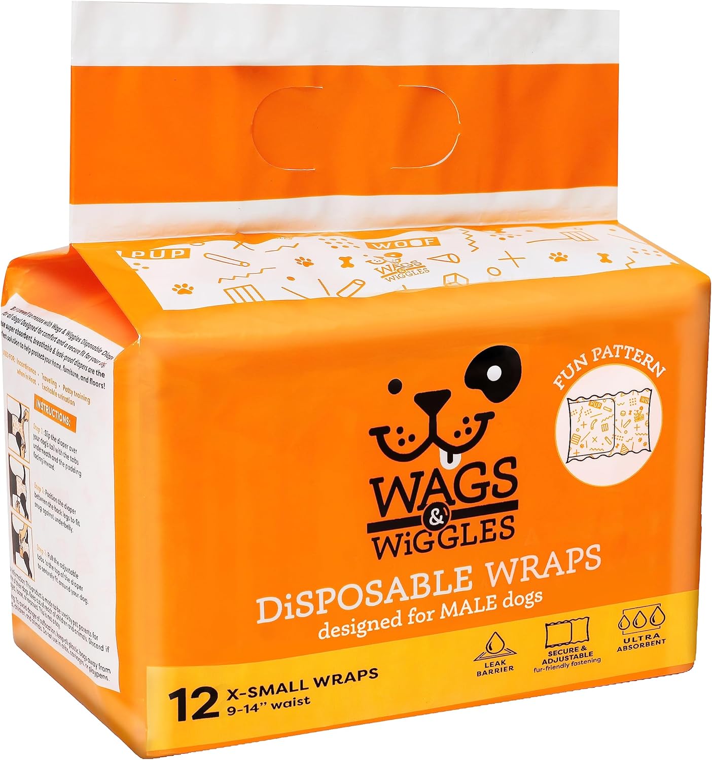 Wags & Wiggles Female Dog Diapers | Doggie Diapers for Female Dogs | Medium Dog Diapers, 16.5"-21" Waist - 12 Pack