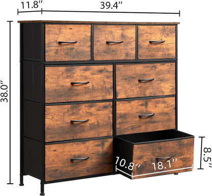 SKY-TOUCH Storage Cabinet : Bedroom Dresser with 9 Drawers Wide Storage Chest with Removable Fabric Bins Storage Organizer Unit for Living Room Entryway Hallway Nursery Kids Room (100*30*96CM Black)