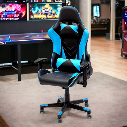 SBF Gaming Chair with 3D Adjustable Armrest, High Back PU Leather Office Desk Chair, Adjustable Height, Headrest and backrest, Swivel Video Game Chair, Ergonomic Computer Gaming Chair (V Blue Black)