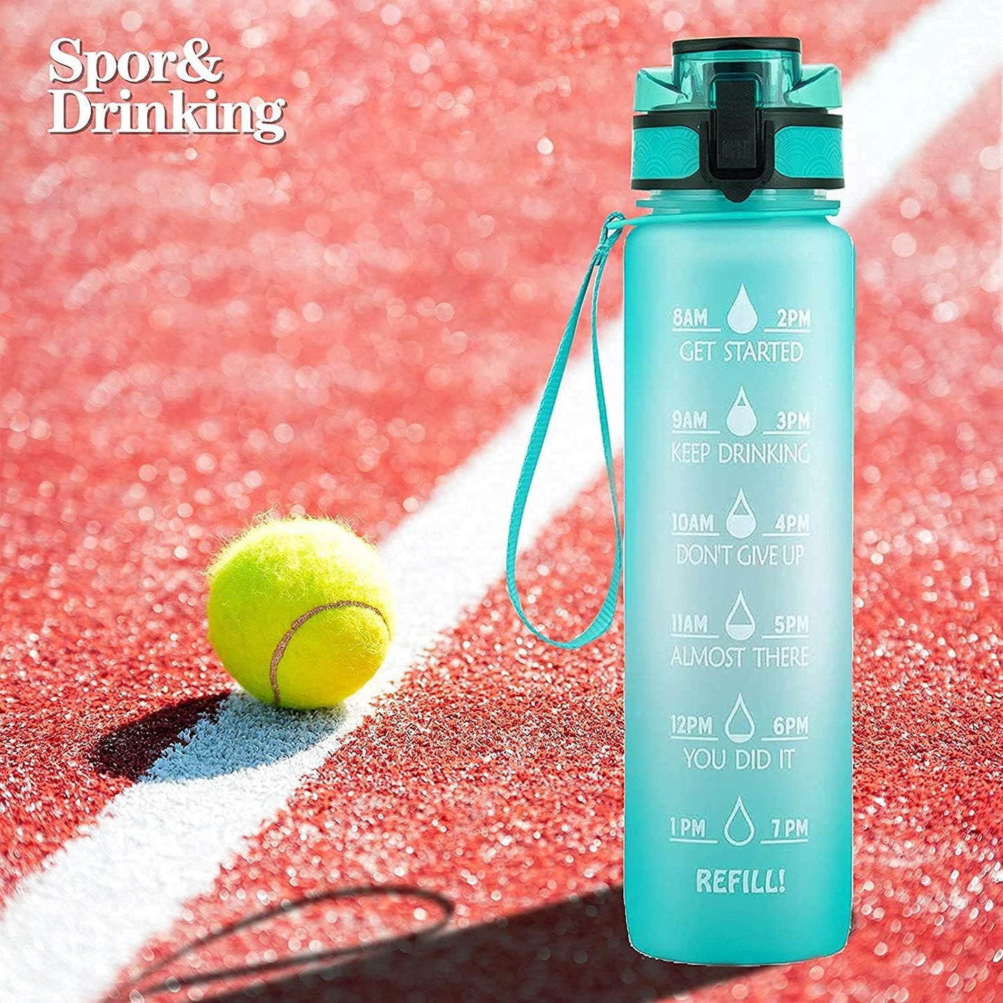 S2C™ Motivational Large Water Bottle 1L Tritan Plastic Water Bottle With Time Markers, Leak Proof Water Bottle For Kids, School Water Bottles (GREY)