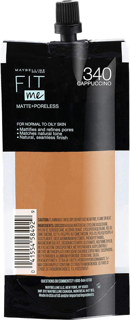 Maybelline Fit Me Matte + Poreless Liquid Oil-Free Foundation Makeup, Soft Tan, 1 Count (Packaging May Vary)