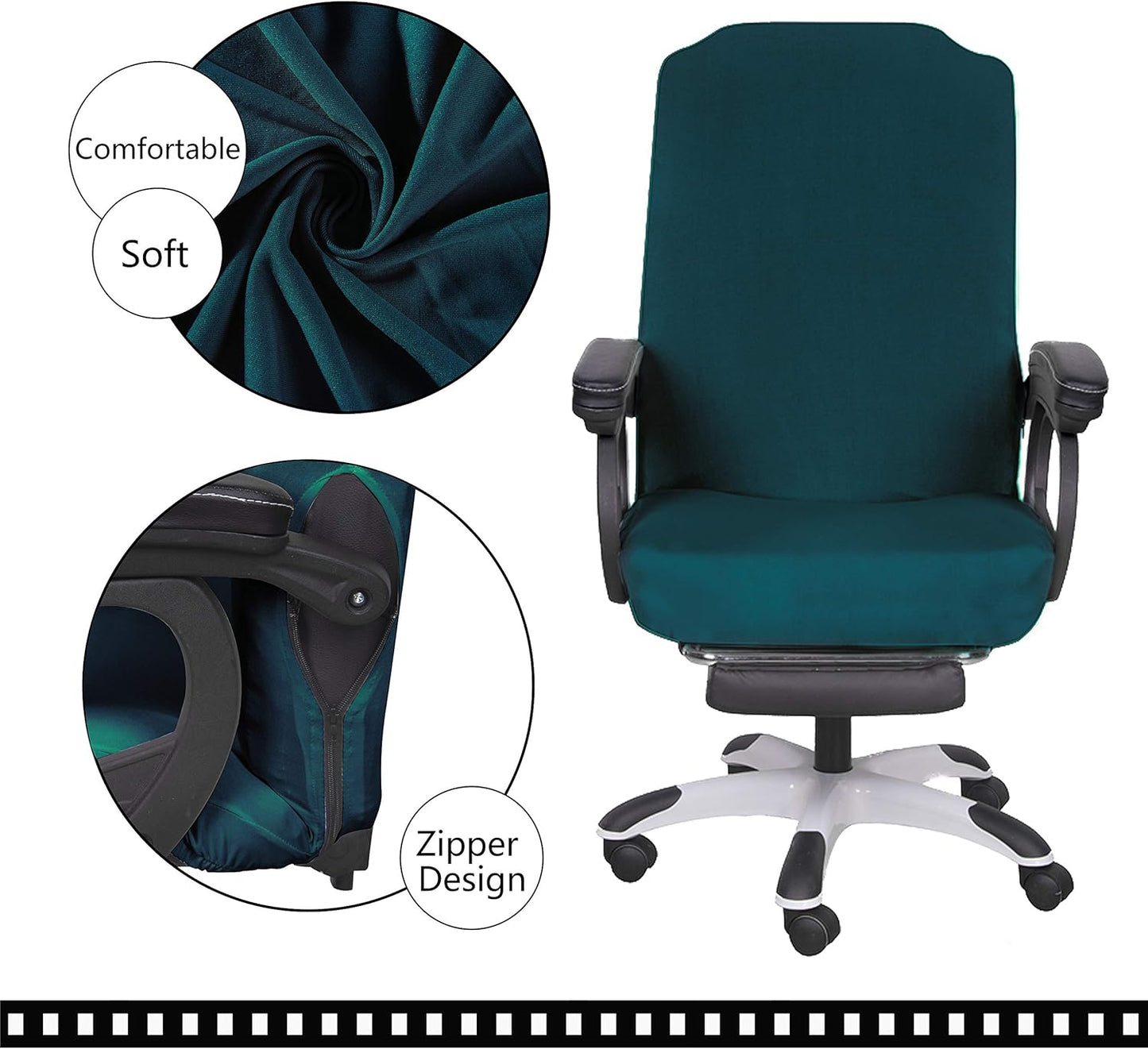 SARAFLORA Polyester Solid Stretch Washable Computer Chair Slipcovers for Universal Rotating for Boss, Office Chair (Large, Black)