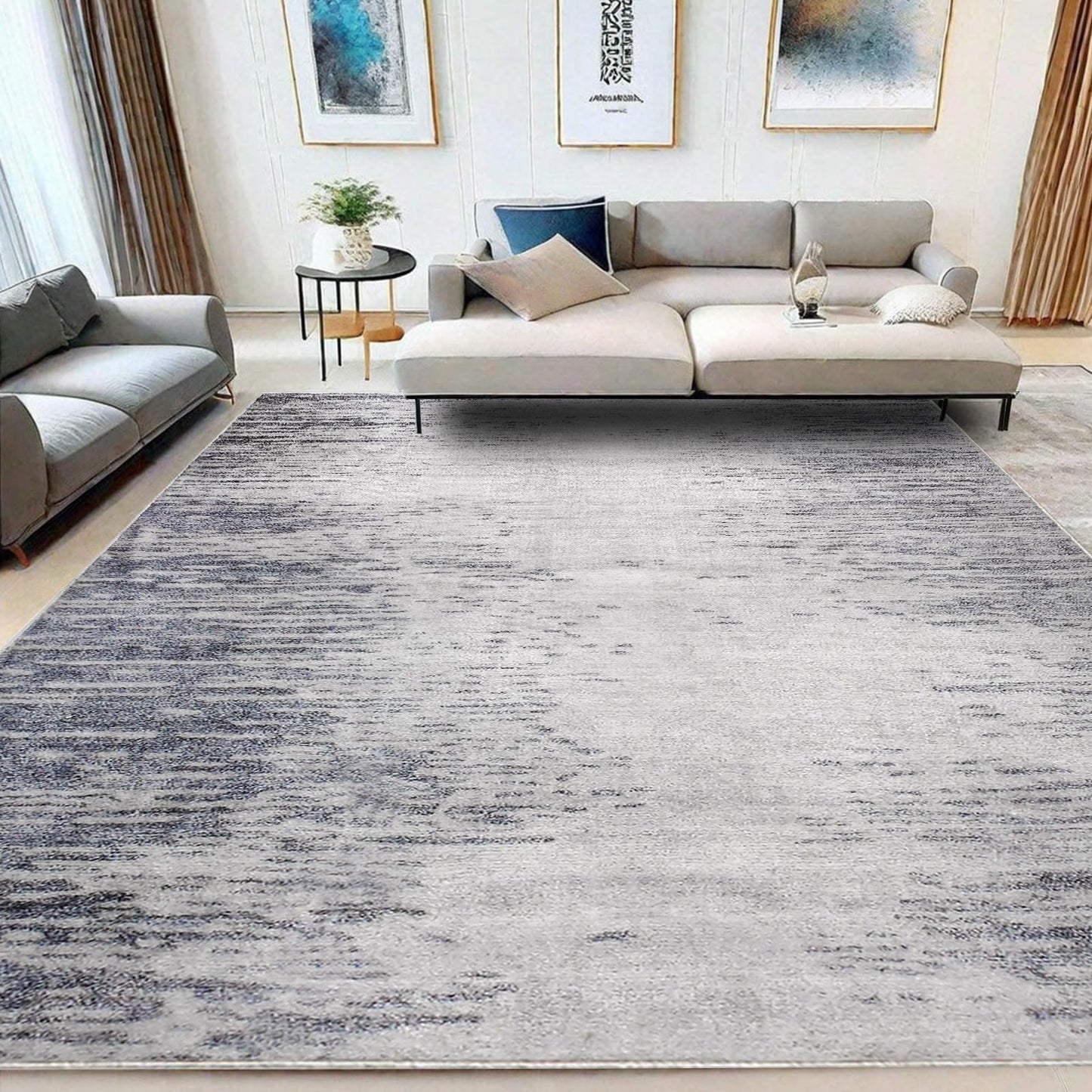 Calore Abstract Area Rugs Modern Carpet Soft Living Room Rug Large Washable Shaggy Rugs for Living Room Bedroom Dining Room Indoor Home Decor (Abstract Beige Grey/Light Brown, 120 x 160 cm)