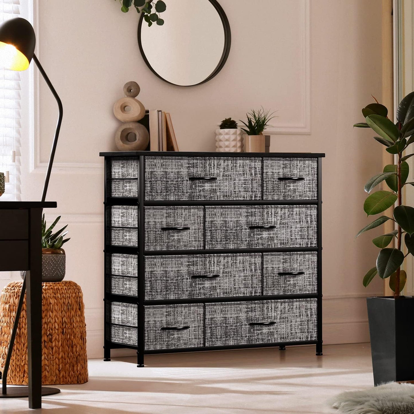 Sorbus Dresser for Bedroom with 8 Drawers - Tall Chest Storage Tower Unit, for Closet, Hallway, Nursery, Entryway Furniture Organization - Steel Frame, Wood Top Easy Pull Bins (Dark Grey)