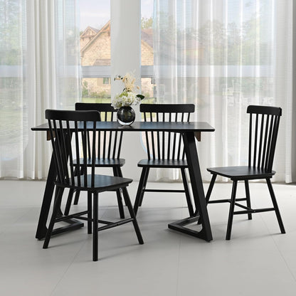 DELAVIN Solid Wood Dining Chairs Set of 4, Mid Century Modern Dining Room Chairs, Farmhouse Oak Kitchen Chairs, Easy Assembly, Black