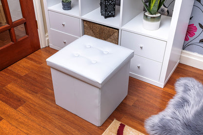 Nyxi Faux Leather 110 * 38 * 38cm White Ottoman Foldable Storage Boxes Seat Foot Stool Storage Box with Lids for Kids Toys, Bedroom, Hallway, Living Room…