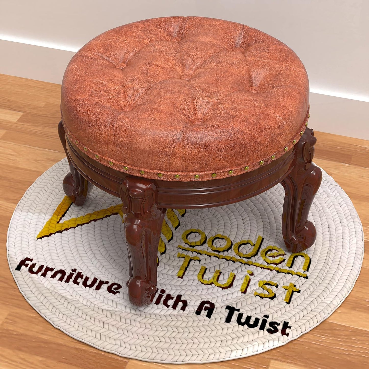 Wooden Twist Foot Stool Round Ottoman Mid Century Foot Rest Cushion for Living Room