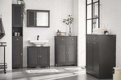 SoBuy (UAE STOCK) FRG237-II, Under Sink Cabinet Bathroom Vanity Unit Bathroom Storage Cabinet with Double Shutter Doors, Suitable for Pedestal Sinks (dark grey)