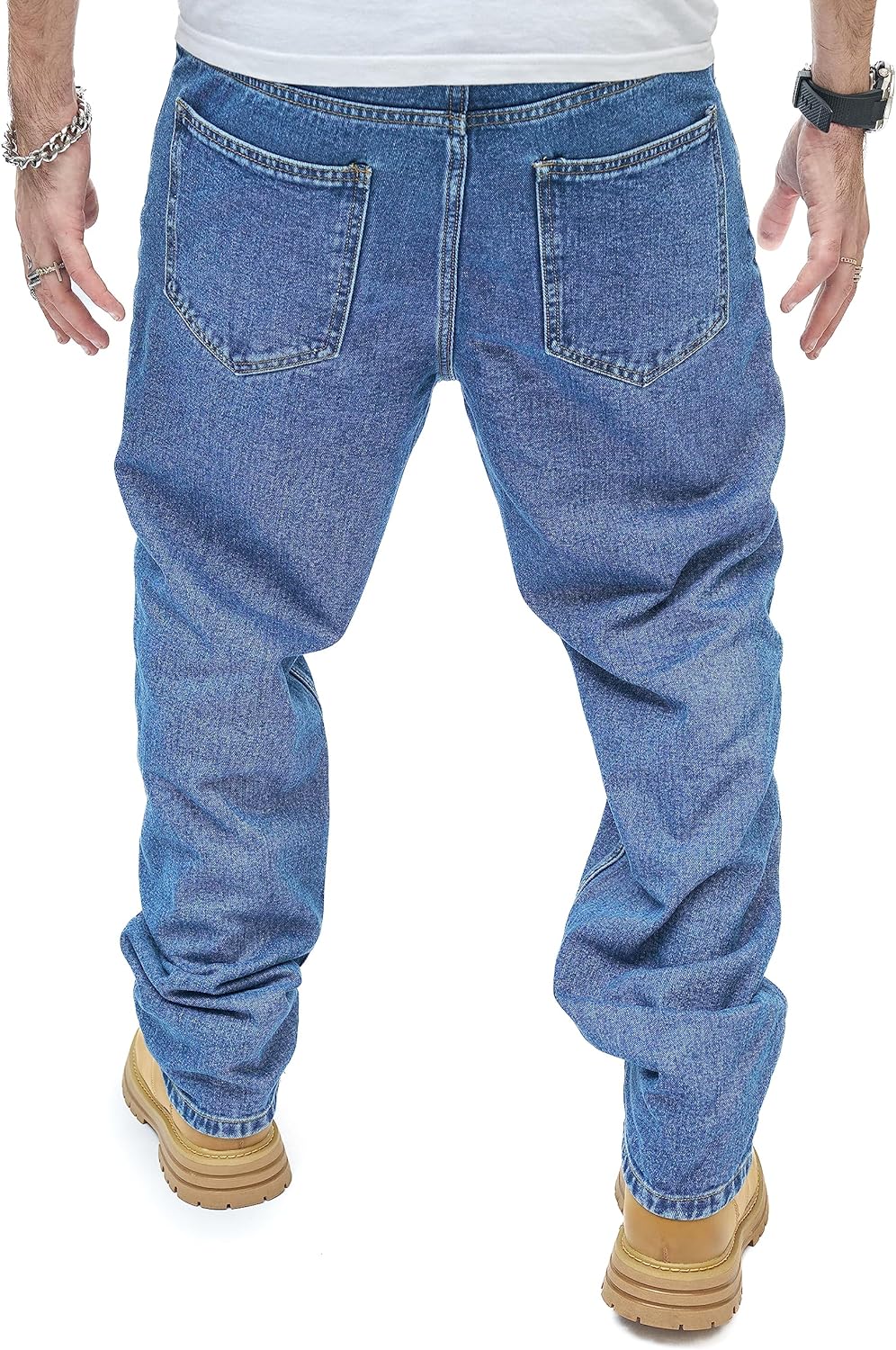 WEIBUMAOYI Men's Loose Fit Pants Relaxed-Fit Men Jeans Washed Oversize Straight Leg Carpenter Jean