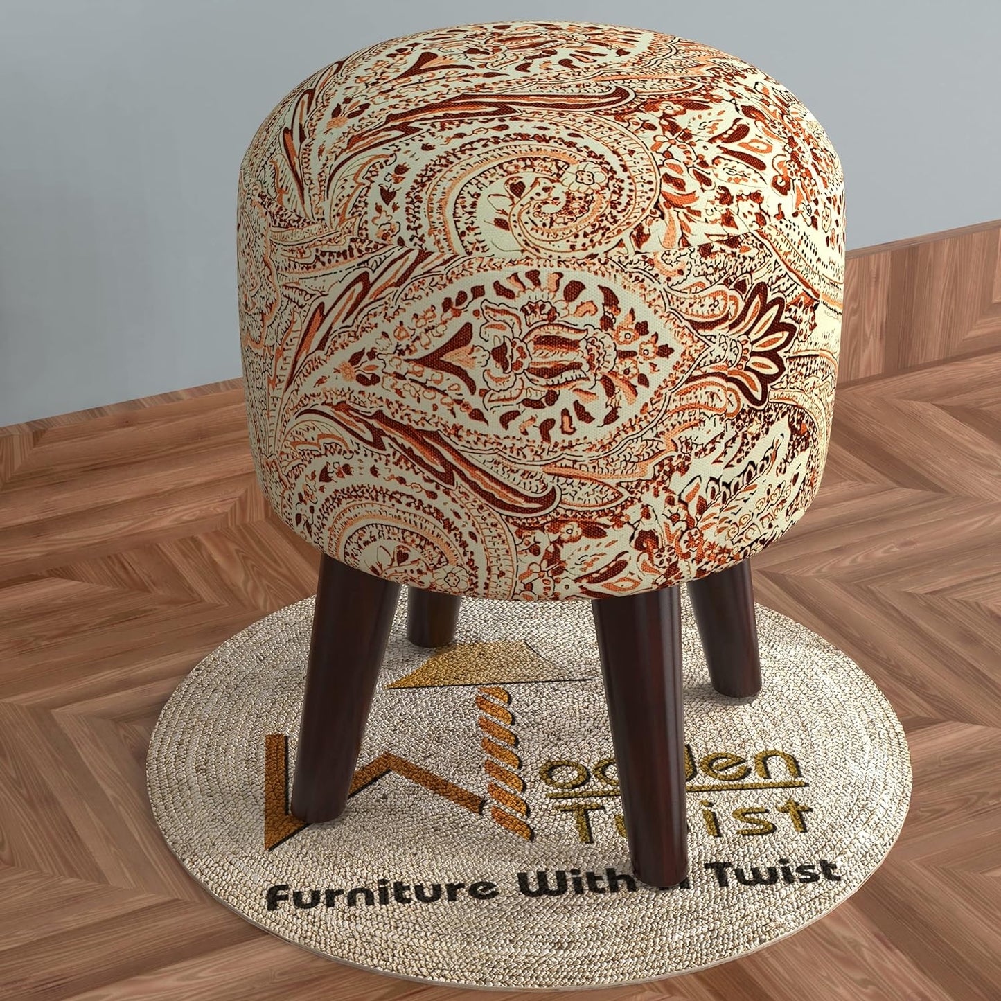 Wooden Twist Puffy Ottoman Stool for Living Room (Beige)