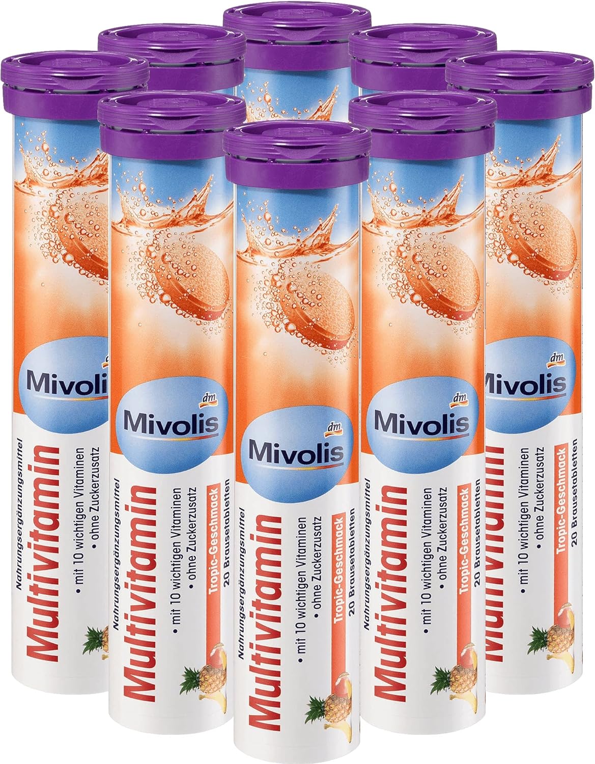 Mivolis Multivitamin effervescent Tablets - Dietary Supplements 8 Tubes x 20 pcs | Germany