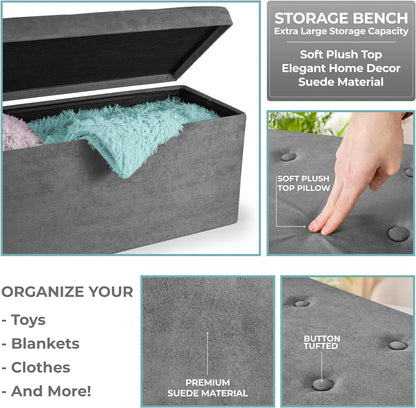 Sorbus Storage Ottoman Bench - Collapsible/Folding Bench Chest with Cover - Perfect Toy and Shoe Chest, Hope Chest, Pouffe Ottoman, Seat, Foot Rest, - Contemporary Faux Suede (Large-Bench, Teal)