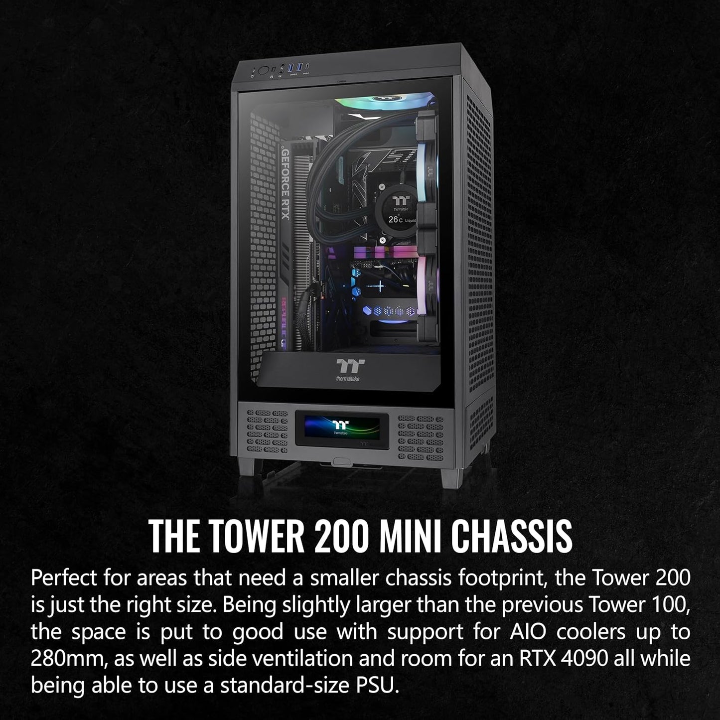 Thermaltake Tower 100 Black Edition Tempered Glass Type-C (Usb 3.1 Gen 2) Mini Tower Computer Chassis Supports Mini-Itx Ca-1R3-00S1Wn-00