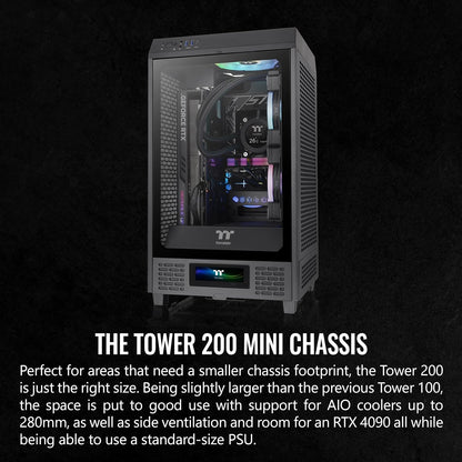 Thermaltake Tower 100 Black Edition Tempered Glass Type-C (Usb 3.1 Gen 2) Mini Tower Computer Chassis Supports Mini-Itx Ca-1R3-00S1Wn-00