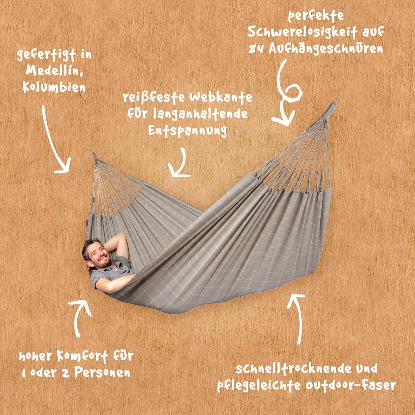 LA SIESTA Brisa classic swing hammock, double (160 cm width), hanging bed suitable for outdoor