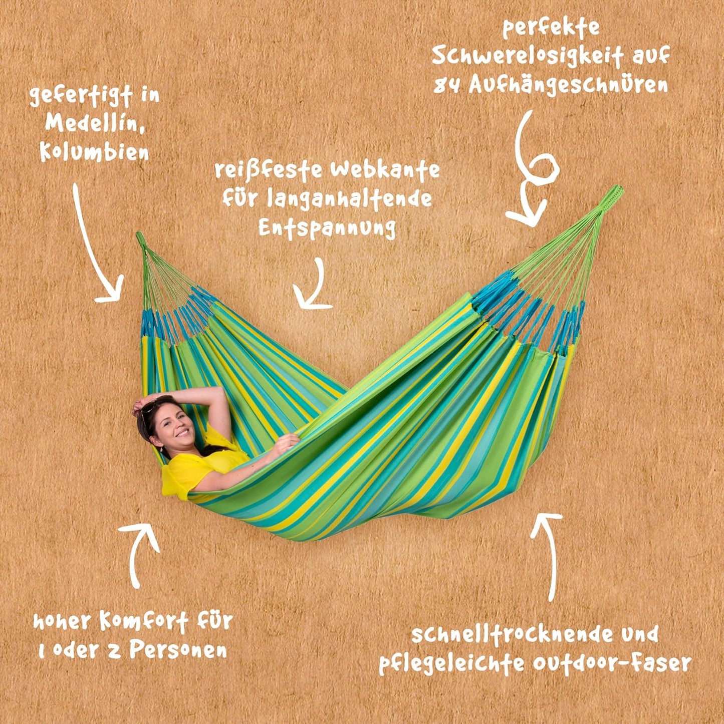 LA SIESTA Brisa classic swing hammock, double (160 cm width), hanging bed suitable for outdoor