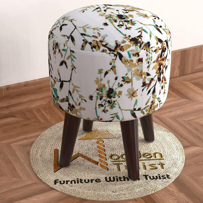 Wooden Twist Puffy Ottoman Stool for Living Room (Beige)