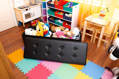 Nyxi Faux Leather 110 * 38 * 38cm Black Ottoman Foldable Storage Boxes Seat Foot Stool Storage Box with Lids for Kids Toys, Bedroom, Hallway, Living Room…